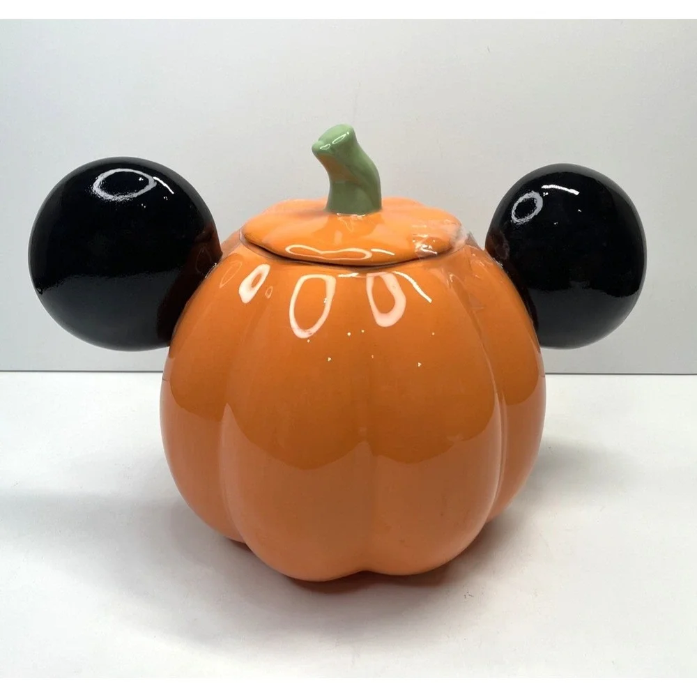NEW Disney MICKEY Mouse Ceramic Pumpkin COOKIE JAR Orange Canister Halloween